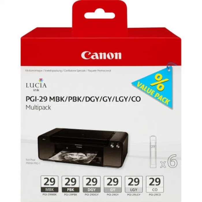 Canon 4868B018 PGI-29 Multipack (MBK/PBK/DGY/GY/LGY/CO) Mürekkep Kartuş